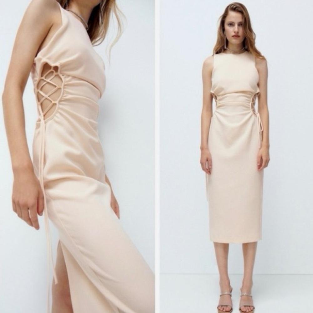 Zara Ivory Cutout Midi Dress